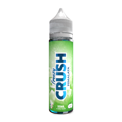 Eliquide 50 millilitre avec écrit Freezy Crush Himalaya en bleu brillant sur fond de dégradé de vert