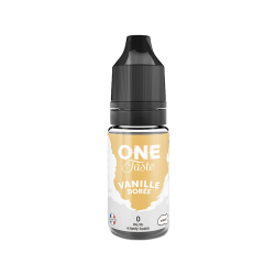 Bouteille de eliquide en 10 millilitres du One Taste Vanille Dorée sur fond dorée et blanc